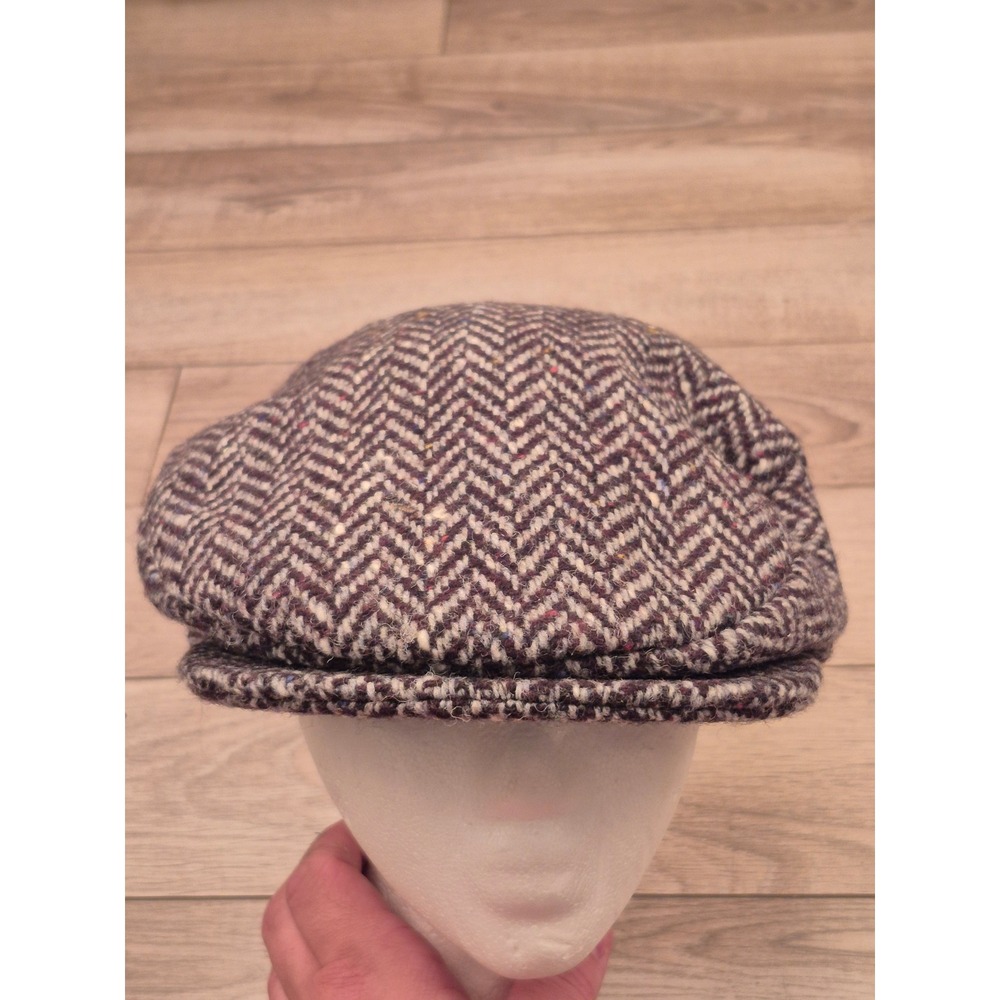 Hanna Hats‎ Mens Herringbone Tweed Flat Cap Newsboy Hat Brown Gray Wool Donegal
